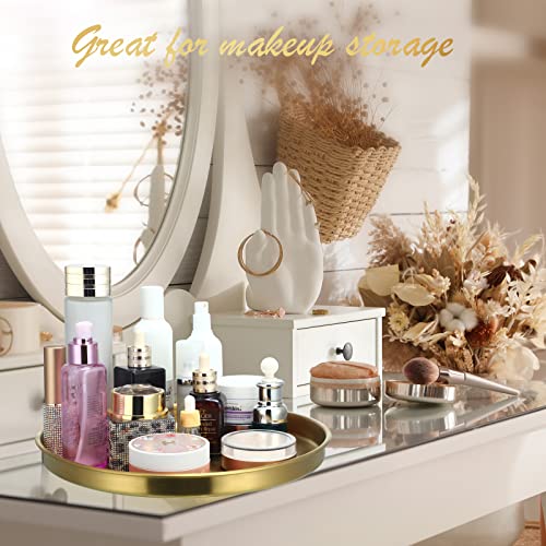 Thenshop 3 Pcs Gold Serving Tray, Stainless Steel Round Decorative Vanity Plates, Jewelry Makeup Organizer, Reusable Food Display Dish for Gift, Wedding, Christmas, Bathroom, Coffee Table (12 Inch) - size: 12 Inch