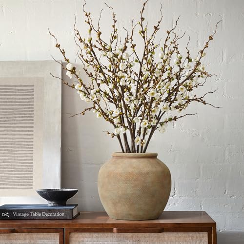 LuxenHome Ceramic Flower Vase, 9" Tall Terracotta Round Vases with Natural Earth Tones, Farmhouse Vases for Shelf Living Room Decor, Boho Vase Vintage Pottery for Entry Way Table Home Decor - color: Brown C