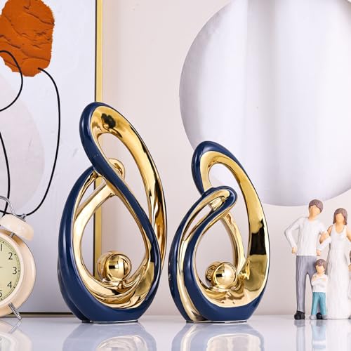 XMGZQ Home Decor Accent,Porcelain Art Mid Century Bookshelf Decorations,Gold Centerpieces for Tables,Abstract Ceramic Statue Sculpture for Coffee Table Mantel Tv Stand Centerpieces (Blue, Large) - color: Blue, size: Large