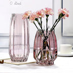 Lucky Bird Purple Pink Ribbed Glass Vase for Flowers and Candles - Modern Centerpiece (H12.0 inch) - color: Pink, size: H-11.8inch