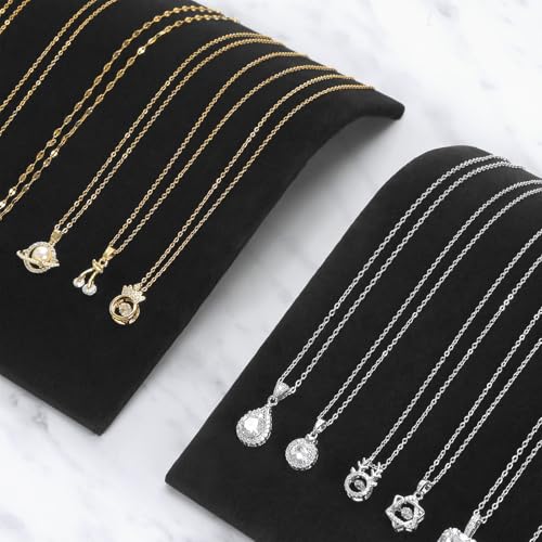 KUKUVR 2 Pieces Velvet Necklace Display Stand, Cambered Jewelry Bracelet Necklaces Pendant Chain Watch Holder Case for Women/Vendors, Jewelry Organizer Storage Tray for Home Selling Show (Black)