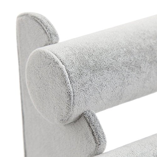 Wudygirl Triple Bracelet Holder Velvet Jewelry Display Stand Watch Bangle Bar Necklace Storage Organizer Gray (Ice Velvet 3 Tier) - color: Gray, size: L
