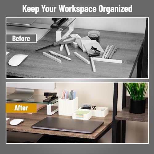 Mind Reader 3-Piece Cement Desk Organizer Set, Desktop Accessory Kit with Pen Cup, Sticky Note Holder, Catch-All Tray, Modern Office Decor, Cement, Cream
