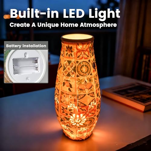 3D Puzzle Vase with LED Light, Creative Puzzle Vases for Adults DIY Crafts Decorative Flower Vase for Home, Women Unique Gifts Christmas Mother's Day - color: Mexican Tiles