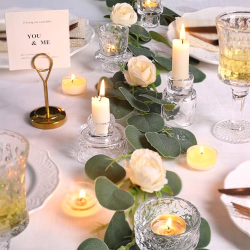 HAVITI 6 PCS Candlestick Holders, Clear Taper Candle Holders, Tealight Candle Holder Glass for Wedding Centerpieces Dinner Party Table Decor - color: Clear