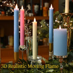 Flameless Taper Candles Flickering with Remote and Timer, 3D Moving Flame Taper Candle Battery Operated to 400 Hours, 9 Inch Window Candles, (Ivory-Vertical Stripes) - color: Ivory-Vertical Stripes