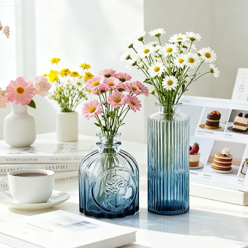 Bud Vases Set of 12, Small Mini Glass Vases for Centerpieces - Elegant Vintage Style - Perfect for Table Decor, Wedding, Party Centerpieces - Great Gift for Home Decor Lovers (Ombre Blue) - color: Ombre Blue-12pcs