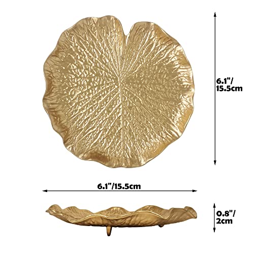 Metal Jewelry Dish, Small Leaf Shaped Ring Holder Jewelry Organizer, Trinket Dish Vanity Tray for Dresser Christmas Birthday Wedding Gifts - color: Lotus Leaf-Gold