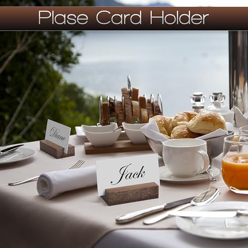 12 Pack Wood Place Card Holders - Table Number Holders - Brown Wooden Table Numbers Holder for Photo - Cards Display Stands for any Decor - Perfect for Cafe Wedding Shop Party Events Retail Shop Home - color: Brown