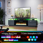 AMERLIFE Fireplace TV Stand with 40" Fireplace, 80" Modern Fireplace Entertainment Center LED Lights, 2 Tier TV Console Cabinet for TVs Up to 90", Grey - color: Grey, size: 80"