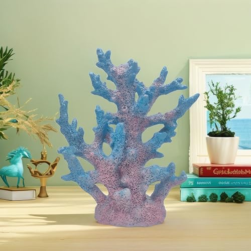 Etlemonde Beach Coastal Decor Coral Reef Home Decor Coral Statue Sculpture Home,Desk,Bathroom,Desktop Shelf Statue,Marine Themed Gifts (Gradient Cyan Coral) - color: Gradient Cyan Coral