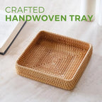 Rattan Serving Tray, Square Woven Storage Basket, Wicker Baskets for Organizing, Natural Wicker Decorative Serving Baskets for Organizing Tabletop Bathroom Kitchen Counter Square - style: S (8.2" × 8.2")