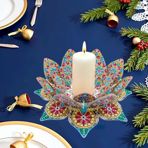 DIY Diamond Art Painting Candlestick Holders Mandala Flower Shape Desk Candle Tray Tabletop Ornaments for Wedding Festival and Party Home Table Centerpiece-Flower03 - color: Flower03