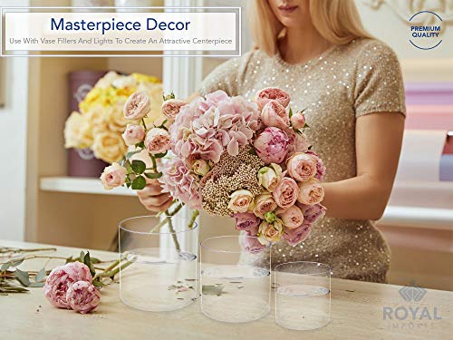 Royal Imports Flower Acrylic Vases Cylinders - Decorative Centerpiece for Home or Wedding - Non Breakable Plastic, 1-Set of 3 Sizes: 4", 5", 6" - Clear - size: 4", 5", 6" - Set of 3