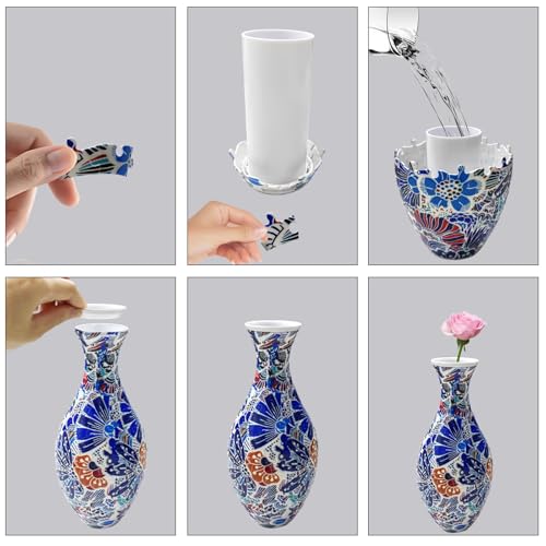 3D Puzzle Vase Unique Flower Vase for Adults Made by 160 Curved Plastic Puzzle Pieces, Vases for Flower Home Creative Gift for Parents & Housewarming - color: Vivid Abstract Art