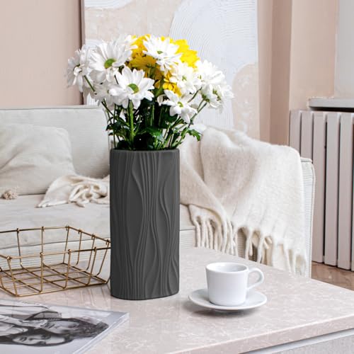 Black Flower Vase - Modern Ceramic Vase for Home Décor - Black Matte Vase for Living Room - Boho Vases for Pampas Grass - Ceramic Vases for Centerpieces - color: Black