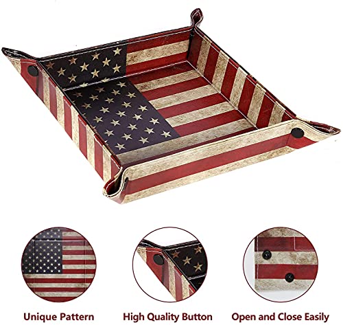 siduater Valet Tray Desktop Storage Organizer, Vegan Leather Catchall Bedside Vanity Tray Nightstand Caddy Holder for Remote Controller, Watch, Keys, Phone, Wallet, Sunglasses, Jewelry - Flag - color: Flag Design