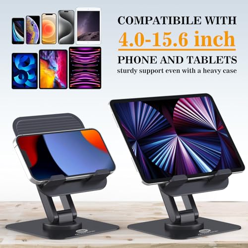 OCYCLONE iPad Stand, 360° Rotating Adjustable Foldable iPad Tablet Holder for Desk Compatible with Kindle Tablet iPad 4" - 15.6" Portable Monitor Stand, Black