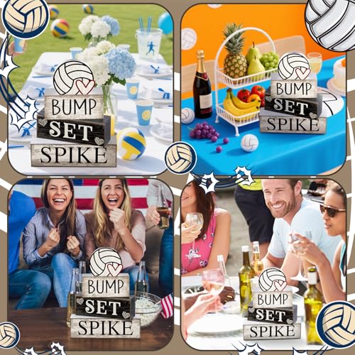 Yuntau 4 Pcs Volleyball Centerpieces for Table Volleyballs Tiered Tray Decorations Wooden Bump Set Spike Farmhouse Decorative Faux Book Stack Block Sign for Room Shelf Coffee Table Fireplace Mantel - style: Volleyballs