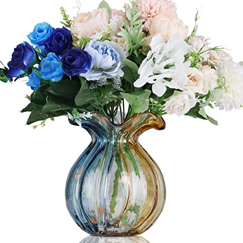 Blown Gradient Glass Art Vase - Transparent, Unique, Modern Art - Wide Mouth for Living Room, Wedding, Dining Table, Office Center Table Display Flower - color: D-qd