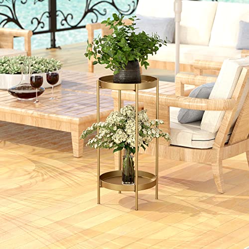 OVICAR Plant Stand Indoor Outdoor - Flower Pot Holder Metal Plant Rack Organizer, 2 Tiers Tall Plant Display Storage Shelf Table For Home Garden Patio Bathroom Office Living Room Balcony Corner (gold) - color: Gold