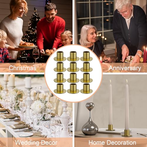 12 Pcs Brass Candle Holders Bulk - Elegant Taper Candle Holders, Classic Brass Candlestick Holders for Table Centerpiece, Festive Christmas Mantel Display or Sophisticated Home Decor - color: Brass