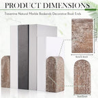 CroBlissful 2 Pcs Travertine Natural Marble Bookends for Shelves, Decorative Book Ends Solid Bookends Heavy Duty Book Holders, Bookshelf Decor for Home Study Bathroom Kitchen Cd Video Games (Grey)