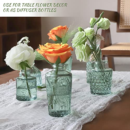 Green Glass Bud Vase Set of 22, Small Vases for Flowers, Clear Glass Vases for Centerpieces, Mini Bud Vases in Bulk Rustic Wedding Decorations, Centerpieces, Vintage Look Home Table Flower Decor - color: Green