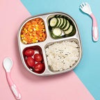 Set of 2 Stainless Steel Dinner Plates 4 Sections Divided Platter Dinner Tray - Lightweight Metal Plate for Adults and Campers, Portion Control Bariatric Weight Loss and Diabetic Diet Plates - size: F4C (4 Sections)