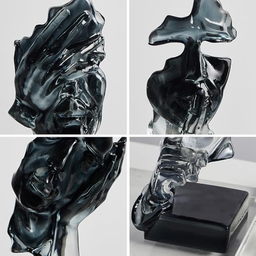 XINXUAN 3PCS Thinker Statue Set : Silence is Gold Abstract Art Statue- Modern Home Resin Sculpture, Piano, Desktop, Office, Study Decoration (Smoke Grey) - color: Smoke Grey