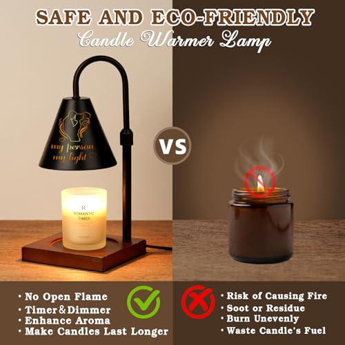 Funistree Candle Warmer Lamp with Timer Dimmable, Anniversary Birthday Wedding Gifts for Women Men Couple, Adiustable Height Candle Warmer Black Candle Lamp - color: Valentine