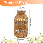 Straw Woven Glass Vase 6.29''x1.77''x3.15''Boho Glass Flower Vase Country Rustic Style Vase Glass Vase for Floral Arrangements Housewarming Party Home Decor (C Style 6.29IN) - size: 6.29IN