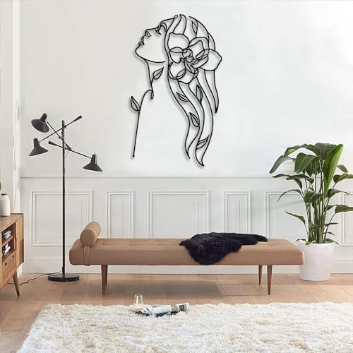OZF Minimalist Female Line Art Metal Wall Decor, Modern Abstract Woman Silhouette Wall Art, Contemporary Feminine Wall Sculpture for Living Room Bedroom Bathroom, Indoor Hanging Home Decor (Black1, 53 x 32 in | 135 x 81cm) - size: 53 x 32 in | 135 x 81cm,
