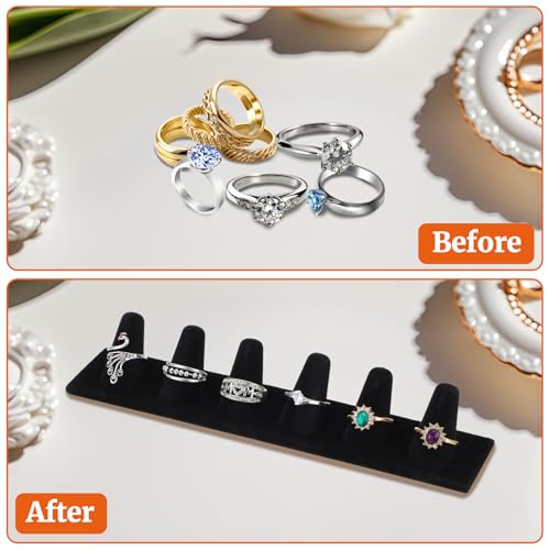 4 Pcs Black Velvet Ring Display, 6 Finger Rings Display for Ring Storage