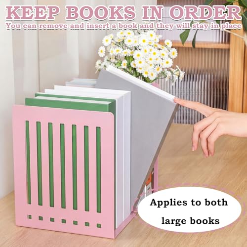 4 Pcs 10 Inch Heavy Duty Bookends Non-Skid Base Large Heavy Duty Book Ends Stopper for Office Books Vinyl Records Shelves Binders (Pink) - color: Pink, size: 10 Inch