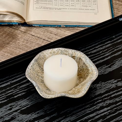 Koythin 2-Piece Ceramic Candle Holder, Aesthetics Candlestick Holders for Tea Lights, Lotus Leaf Shape Candle Stand for Mantle Table, Adorable Vintage Decor for Weddings Dining (Khaki) - color: Khaki