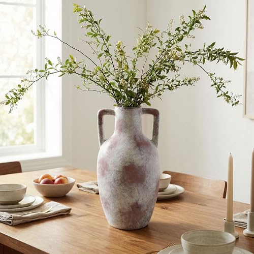 Flower Vase with Handles, 12.8 inch Tall Ceramic Vase Farmhouse Rustic Vases Decorative Pottery Vases for Home Decor Living Room Table Bookshelf Centerpiece Bouquet Wedding Fireplace (Terra) - color: C-12.8"h-terra
