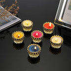 OwnMy 6 PCS Metal Lotus Ghee Oil Lamp Holder Gold Lotus Tea Light Candle Holders Set, Altar Diya Butter Lamp Holders Candle Centerpieces for Diwali Puja Pooja Decoration