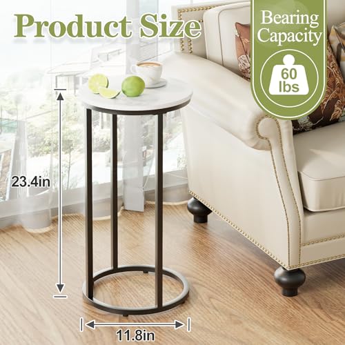 C Shaped End Table, Couch Side Tables for Living Room, Round Sofa End Table with Metal Frame, Small Wooden Snack Table for Bedroom, Small Spaces, Easy Assembly (Black) - color: Round-black, size: 1pc