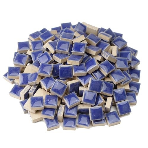 Mosaic Tiles for Crafts Blue, Glazed Porcelain Tiles,300g/200pcs Ceramic Tile Mosaic Pieces,Square Shapes(12mm),Design for Mosaic Making Projects - color: Blue