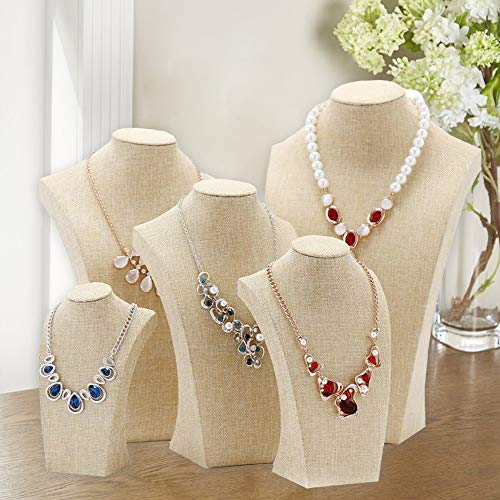 Beige Linen Necklace Display Bust - 15.7" Jewelry Holder for Necklaces, Bracelets, Figure Display Stand (40x23cm) - size: 40X23cm