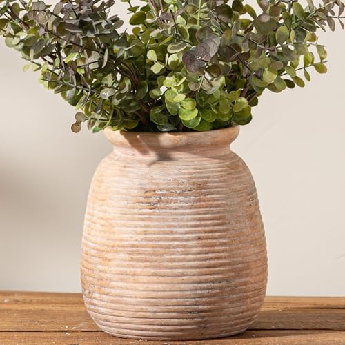 Ceramic Flowers Rustic Vase, Neutral Pottery Farmhouse Vases Home Decor, 7.48" Terracotta Pampas Decorative Vase for Table Entryway Mantel Bookshelf Bedroon Bathroom Living Room - color: 7.5“ H - Yellow