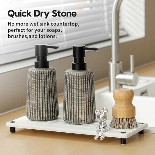 Razborci Instant Dry Sink Caddy Kitchen Sink Organizer, Quick Drying Stone Tray Diatomite Sponge Holder Soap Dish, Bathroom Countertop Fast Dry Water Absorbing Vanity Rack, White, 12" x 5" - color: 1. White, size: 12" x 5" x 1"