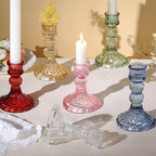 DARJEN 6Pcs Pink Candlestick Holders Set - 4" H & 5" H Striped Taper Candle Holders Bulk, Glass Candle Holders for Wedding, Festival, Party, Table Centerpiece, Gifts - color: Pink, size: Striped Pattern