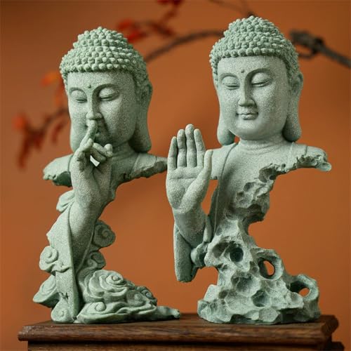 livelyfish Meditating Buddha Statue Zen Garden Statues Sandstone Thinker Buddha Sculpture Figurine for Fish Tank Aquarium Home Decorations, Gift (A) - size: A