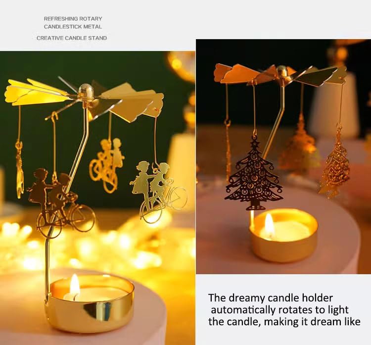 Self Rotary Candle Holder, Metal Spinning Tea Light Holders Automatic Rotating, Romantic Aroma Tea Candle Round Holder, Unicorn, Snowflower, Kids, Leather Candle Holder (Snowflower) - color: Snowflower
