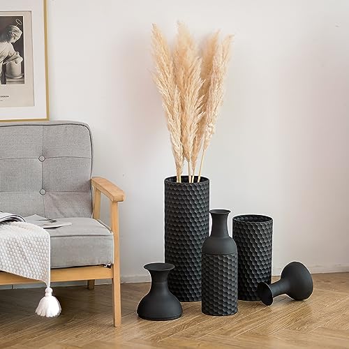 Sziqiqi Large Black Vases Tall 27inch - Metal Floor Standing Vase Set of 3 Modern Honeycomb Texture Big Standing Vase for Living Room Dining Bedroom Home Corner Hallway Indoor Office - style: Large Black Vases