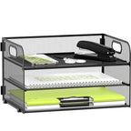 DALTACK 3 Tier Paper Organizer with Handle, Mesh Metal Desk Organizer with Sliding Paper Trays for Letter/A4 Paper, Mail, Bills & Folders, Black - color: Black