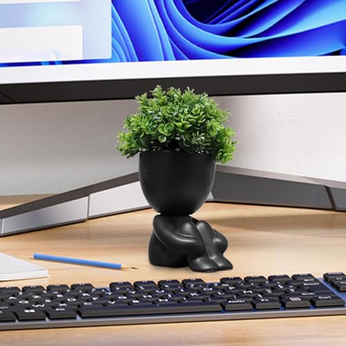 Zerzsy Fake Plants Artificial Succulents Plants for Room Bathroom Home Office Desk Cute Fake Plant Decoration - Set of 1 - color: Black-a