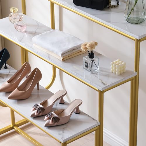Heavy Duty Display Riser Stand, Tiered Shoes Bags Dolls, Display Table, Imitation marble Grain Planks Display Shelf(3 Tier)